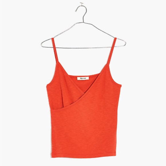 MADEWELL WOMEN'S CORAL RED SPAGHETTI STRAP WRAP CAMI TANK TOP - Picture 1 of 6